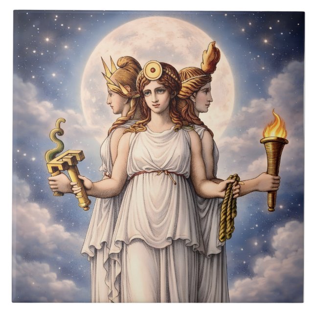Azulejo De Cerâmica Hécate Tríplice Deusa Arte Celestial da Lua – mito (Frente)