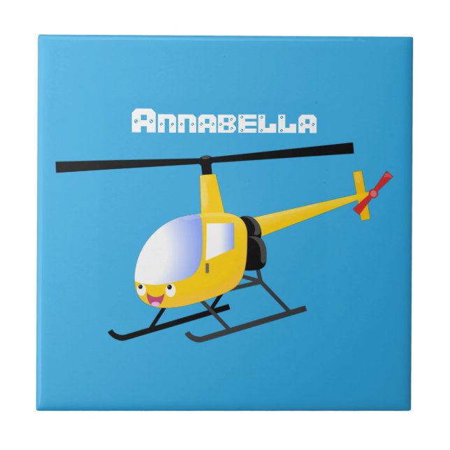 Azulejo De Cerâmica Helicóptero de animação amarelo giro (Frente)