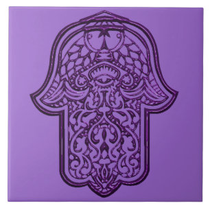 Azulejo De Cerâmica Henna Hand of Hamsa (Roxo)