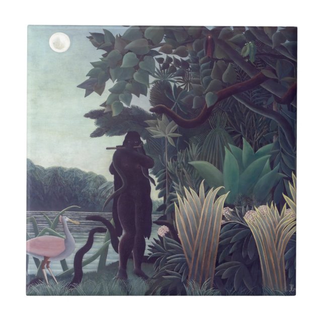 Azulejo De Cerâmica Henri Rousseau - A Cobra Charmer (Frente)