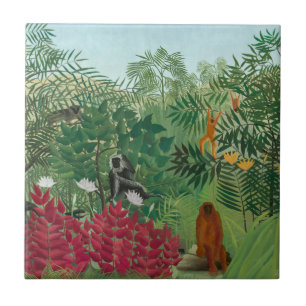 Azulejo De Cerâmica Henri Rousseau - Floresta Tropical com Macacos