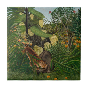 Azulejo De Cerâmica Henri Rousseau - Luta entre Tigre e Búfalo