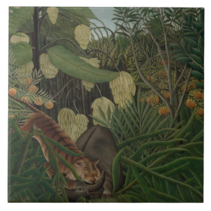 Azulejo De Cerâmica Henri Rousseau - Luta entre um Tigre