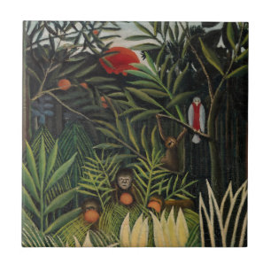 Azulejo De Cerâmica Henri Rousseau - Macacos & Papagaio na Floresta Vi