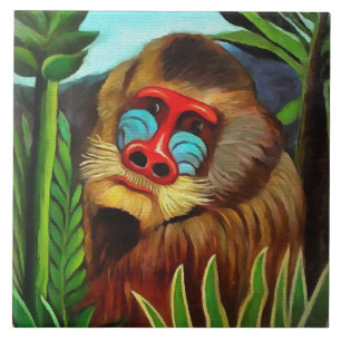 Azulejo De Cerâmica Henri Rousseau Mandrill na arte do vintage da