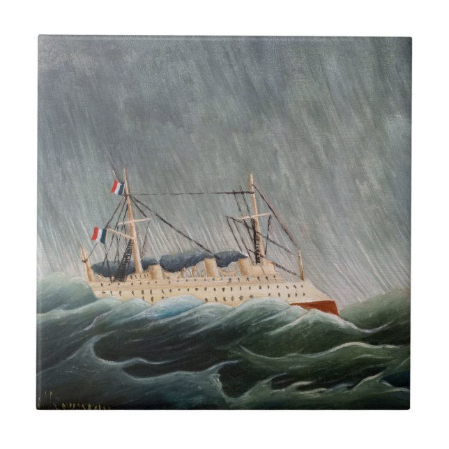 Azulejo De Cerâmica Henri Rousseau - O Navio no Tempest (Frente)