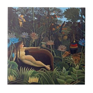 Azulejo De Cerâmica Henri Rousseau O Sonho - Mulher da Selva com Anima