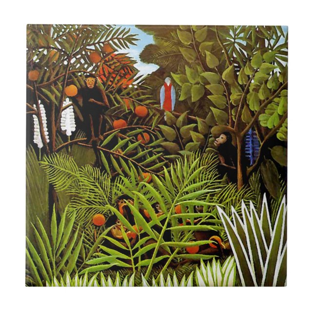Azulejo De Cerâmica Henri Rousseau - Paisagem Exótica Arte Selva (Frente)