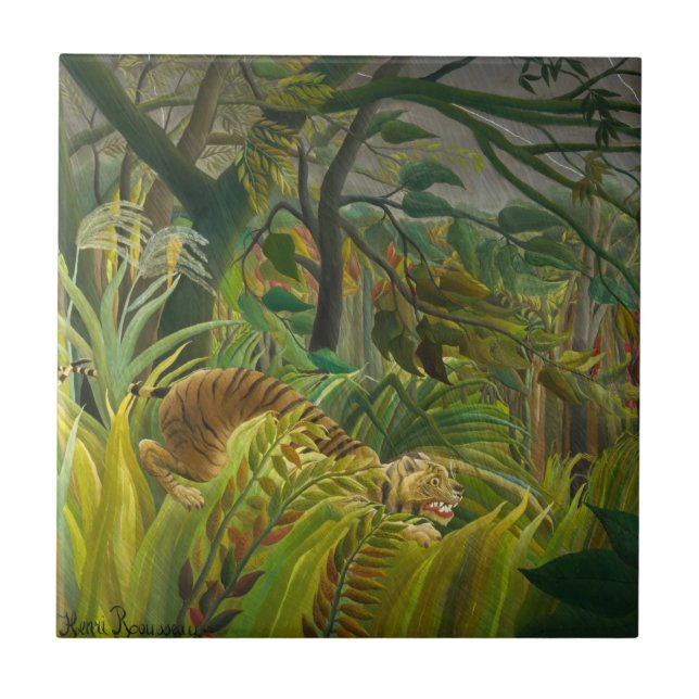 Azulejo De Cerâmica Henri Rousseau - Surpreendido! (Frente)