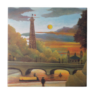 Azulejo De Cerâmica Henri Rousseau - Torre Seine e Eiffel em Sunset