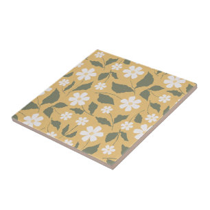 Azulejo De Cerâmica Herança Moderna Daisy Butterscotch & Floral Verde
