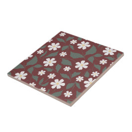 Azulejo De Cerâmica Herança Moderna Daisy Floral Vermelho Escuro & Ver