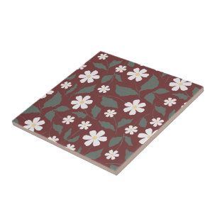 Azulejo De Cerâmica Herança Moderna Daisy Floral Vermelho Escuro & Ver