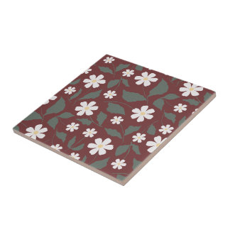 Azulejo De Cerâmica Herança Moderna Daisy Floral Vermelho Escuro & Ver