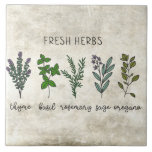 Azulejo De Cerâmica Herbos Frescos Thyme Basil Farmhouse Russo<br><div class="desc">Plantas aromáticas frescas,  incluindo tomilho,  manjericão,  sábio,  rosmaninho e orégano,  com fundo rústico. Um gráfico de aquarela simples foi usado para fazer este azulejo cerâmico de fazenda.</div>