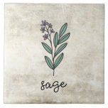 Azulejo De Cerâmica Herbs Sage Farmhouse Rustic<br><div class="desc">Sage herbáceo num fundo rústico. Script simples. Um gráfico de aquarela simples foi usado para fazer este azulejo cerâmico de fazenda.</div>