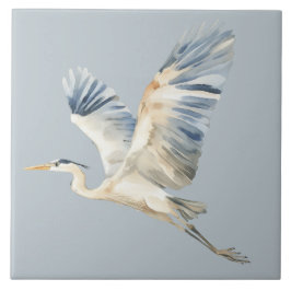 Azulejo De Cerâmica Heron Dusty, Herão Azul Voador Elegante