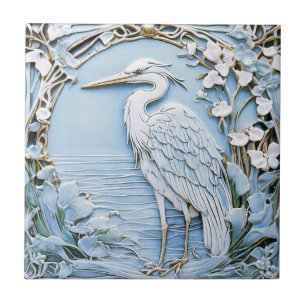 Azulejo De Cerâmica Heron Sea Bird Art Nouveau Faux Alivio à esquerda 