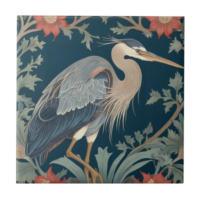 Azulejo De Cerâmica Heron William Morris Estilo Mar Direito Pássaro Ma (Frente)