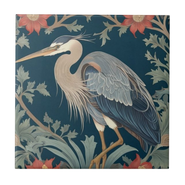 Azulejo De Cerâmica Heron William Morris estilo Marinho do Mar Esquerd (Frente)