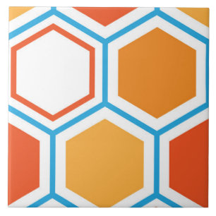 Azulejo De Cerâmica Hexágono em laranja, azul e branco