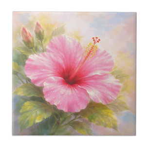 Azulejo De Cerâmica Hibisco Rosa - Estilo de Arte Pintura