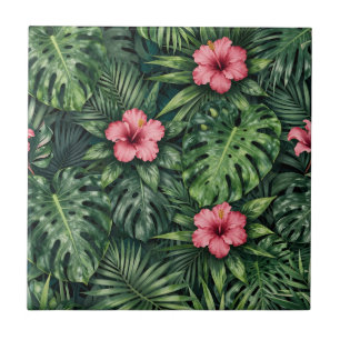 Azulejo De Cerâmica Hibisco Tropical Monstera Padrão da Selva