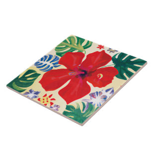 Azulejo De Cerâmica hibisco vermelho