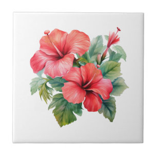 Azulejo De Cerâmica Hibisco Vermelho Floral Tropical Cozinha Banheiro 