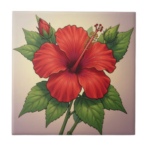 Azulejo De Cerâmica Hibisco Vermelho Tropical Ousado