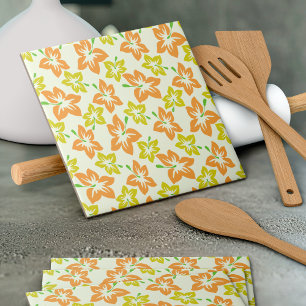 Azulejo De Cerâmica Hibiscus Amarelo, Hibisco Laranja, Padrão de Flore