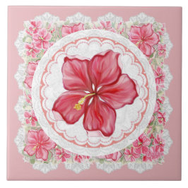 Azulejo De Cerâmica Hibiscus e rendas RED