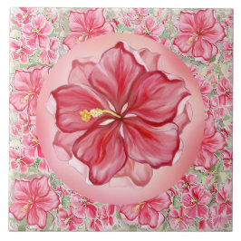 Azulejo De Cerâmica Hibiscus e rendas RED