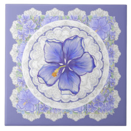 Azulejo De Cerâmica Hibiscus & lace BLUE