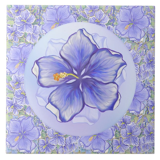 Azulejo De Cerâmica Hibiscus & lace BLUE (Frente)