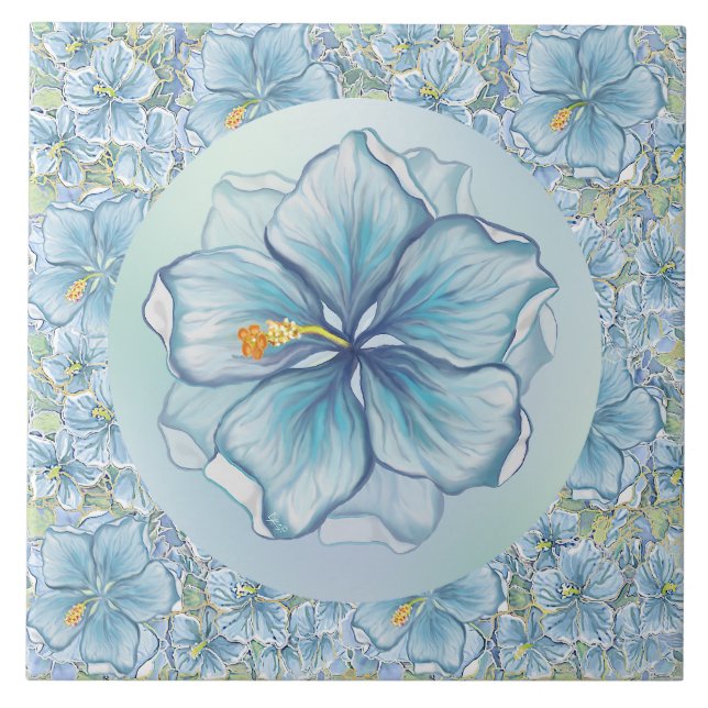 Azulejo De Cerâmica Hibiscus & lace TURQUOISE (Frente)