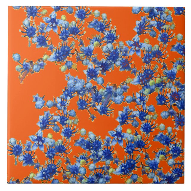 Azulejo De Cerâmica hidrangea laranja e azul (Frente)
