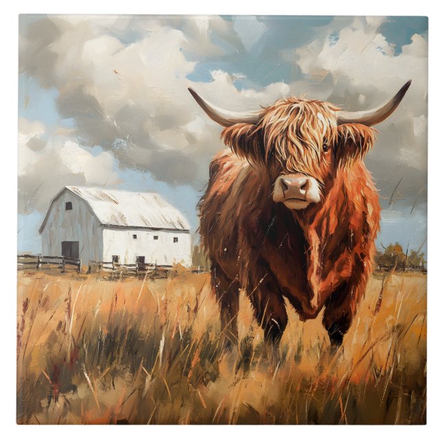 Azulejo De Cerâmica Highland Cow White Barn Rustic (Frente)