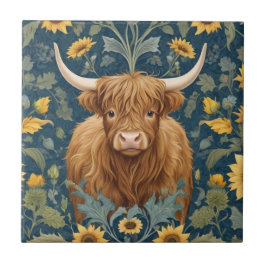 Azulejo De Cerâmica Highland Cow William Morris Estilo Amarelo
