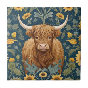 Azulejo De Cerâmica Highland Cow William Morris Estilo Amarelo