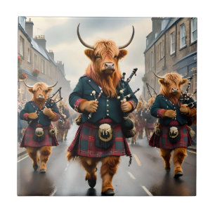 Azulejo De Cerâmica Highland Harmony: Bagpipe Highland Cow Banda
