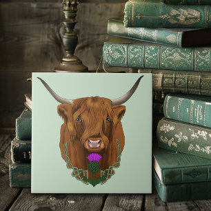 Azulejo De Cerâmica Highland Scottish Cow Purple Celular Knot Work