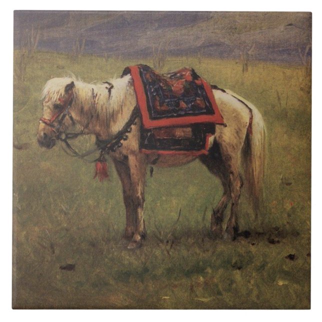 Azulejo De Cerâmica Himalaia Pony (Cavalo Pequeno) (Vasily Vereshchagi (Frente)