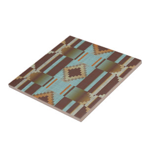 Azulejo De Cerâmica Hip Turquoise Teal Blue Orange Art