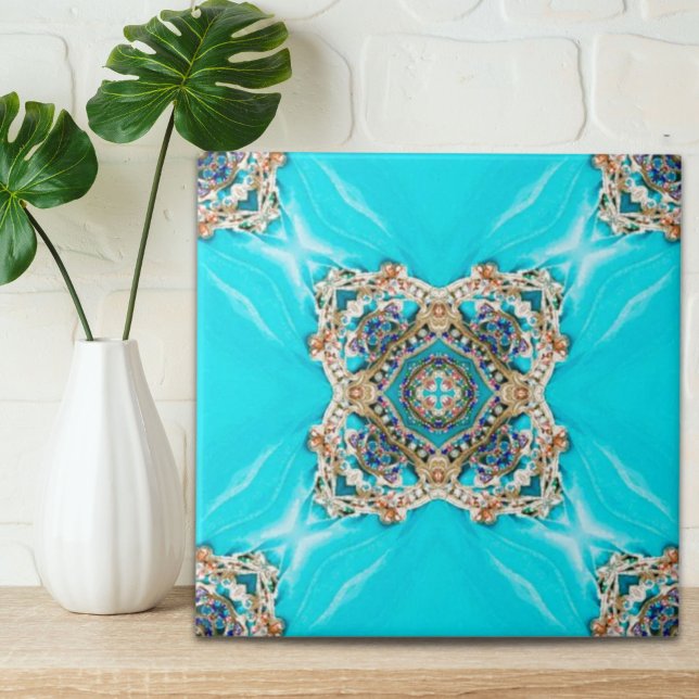 Azulejo De Cerâmica Hippie Gypsy Turquesa-étnica aqua azul-boêmia (Hippie Gypsy Ethnic turquoise aqua blue bohemian Ceramic Tile)