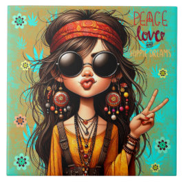 Azulejo De Cerâmica Hippie Quirky Peace & Love Cerâmica Azulejo