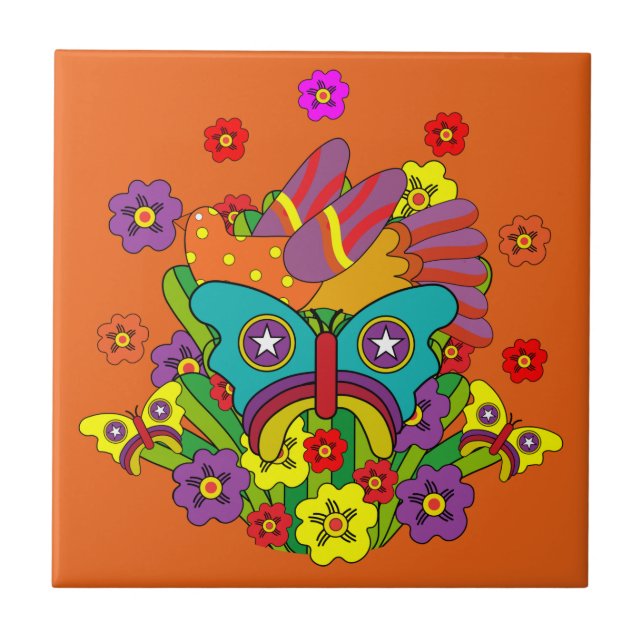 Azulejo De Cerâmica Hippies - Poder Flor Hippy - Hippies Bonitos - 197 (Frente)