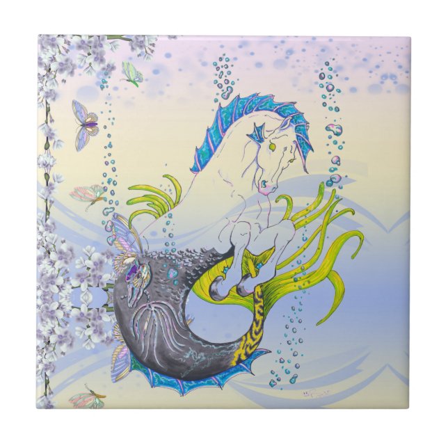 Azulejo De Cerâmica Hippocampus (crânio) com azul/roxo/bege (Frente)