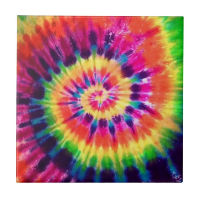 Azulejo De Cerâmica Hippy Peace Retro 60s Tie Dye (Frente)