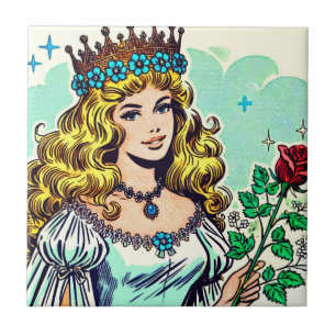 Azulejo De Cerâmica Histórias em quadrinhos da Princesa Bonita Vintage